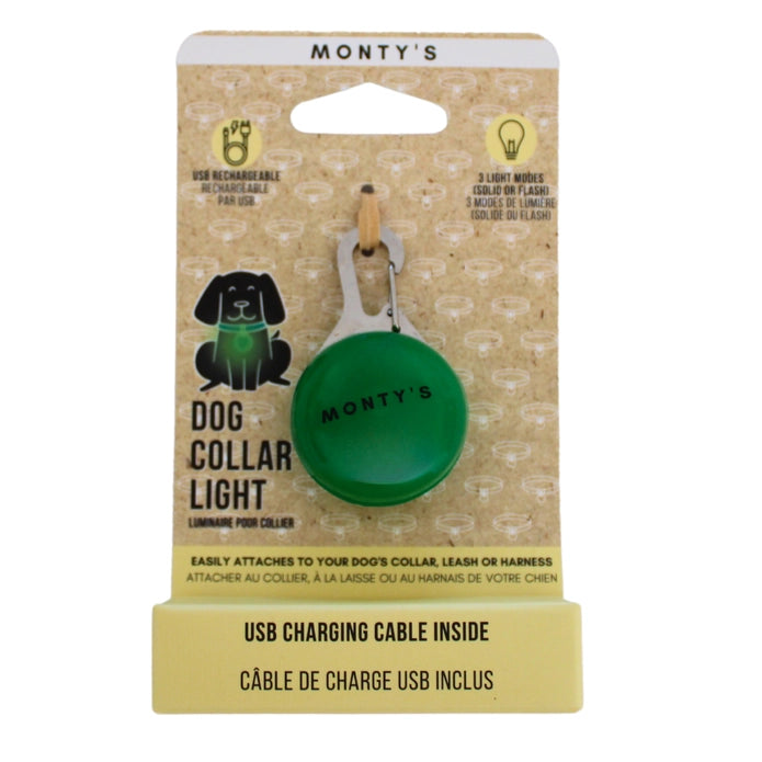 Monty's Rechargeable Dog Collar Light - Green