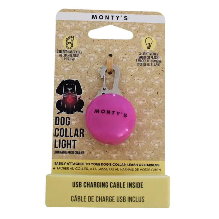 Monty's Rechargeable Dog Collar Light - Pink