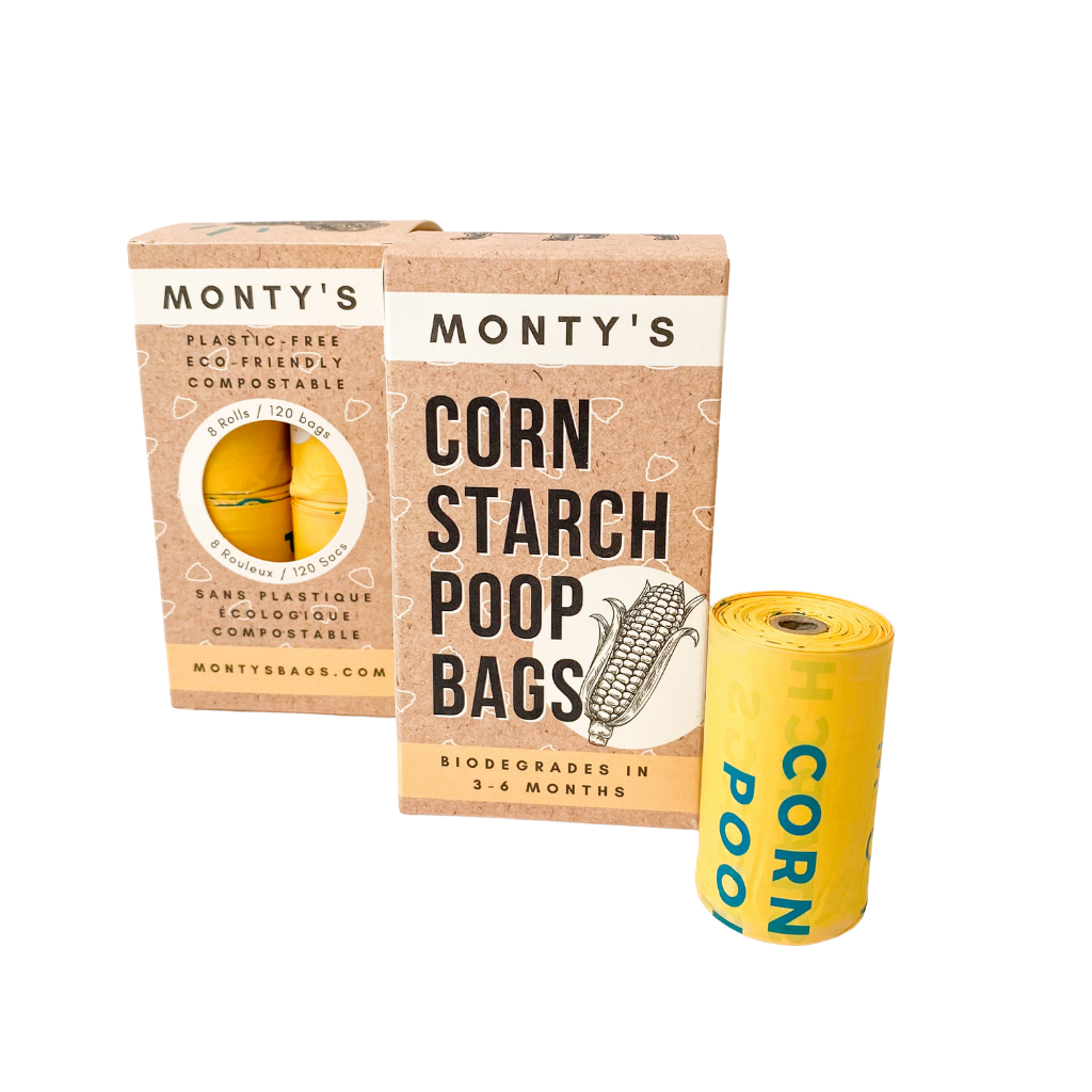 Monty's Compostable Cornstarch Dog Poop Bags - 8 Rolls (120 Bags)